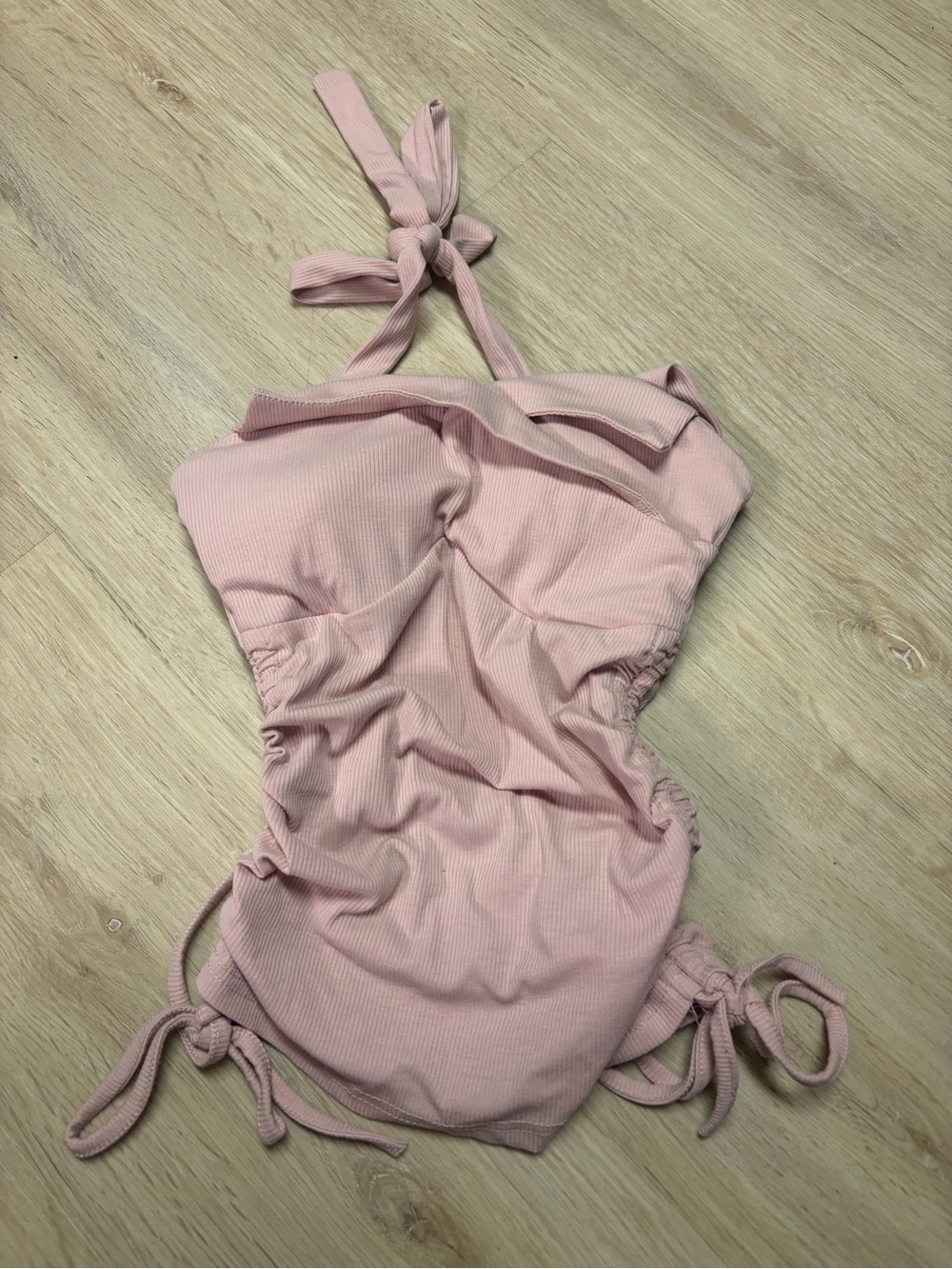 Pink Ruched Tie Padded Top